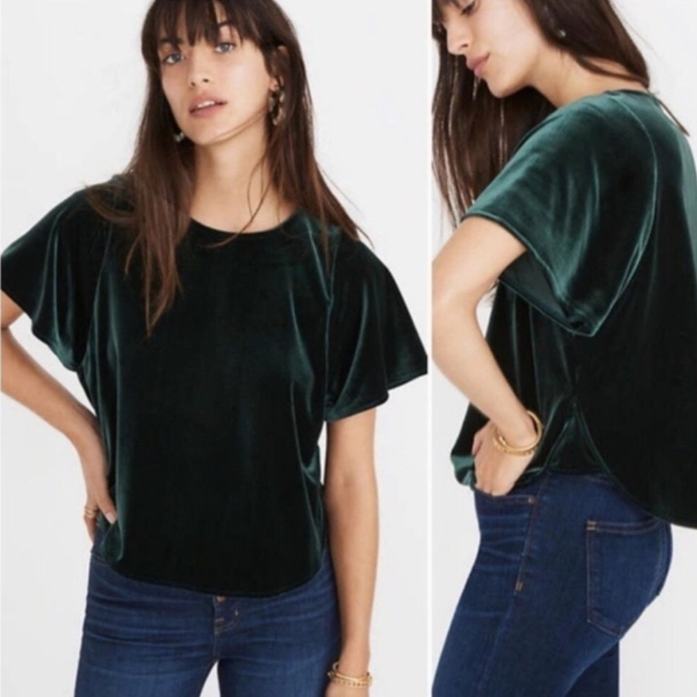 Madewell Green Velvet Butterfly Top XXS